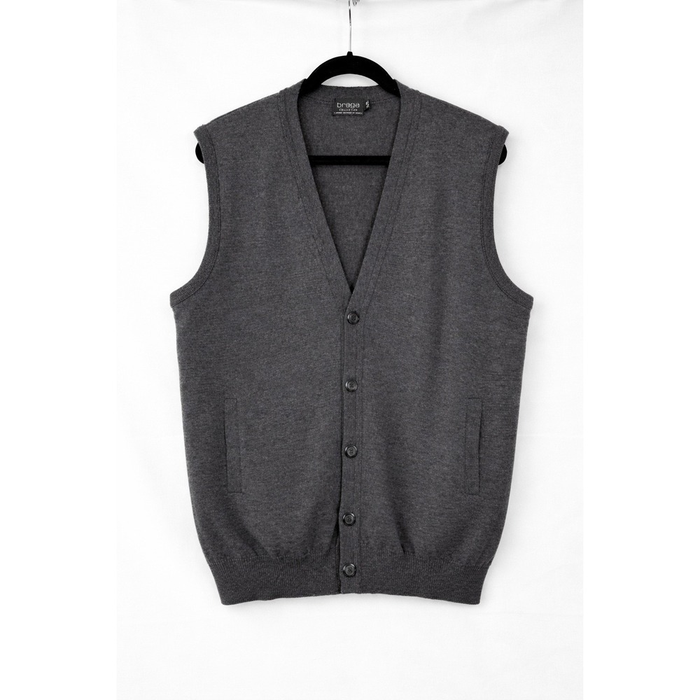 Men's Merino Wool Sweater Vest XL‎ Charcoal Gray Button Front Dress Vest